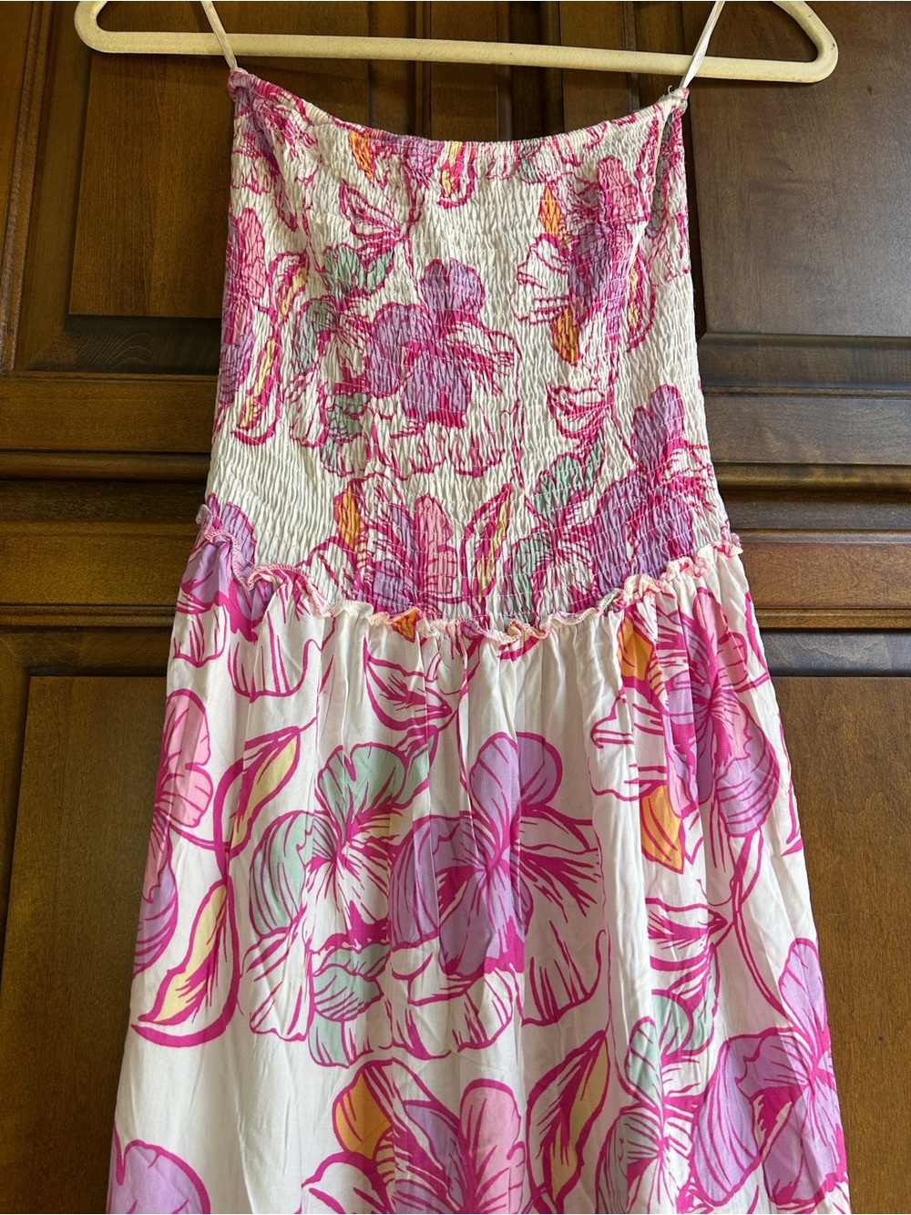 Anthropologie ABEL THE LABEL Pink Floral Strapless Smocked Maxi Dress Size XS - Picture 5 of 10